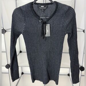 Coco Colette Womens Lace Up V-Neck Sweater Top Black/Grey Size S NWT